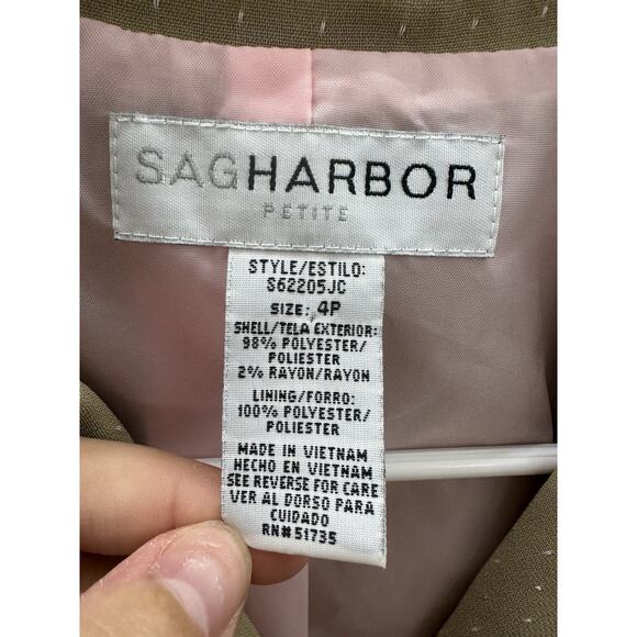 Sag Harbor Womens Blazer Pants Suit Set Size 4 Petite Tan Pink Button Up - Picture 4 of 16